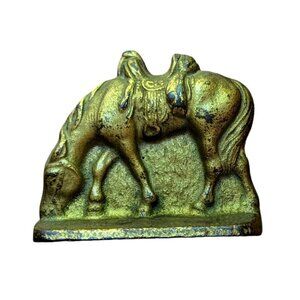Vintage Brass Horse Cast Iron‎ Western Metal Bookend Ranch Cowboy Americana MCM